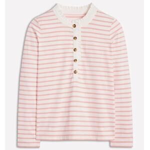 BODEN | Boden Pink White Ruffle Frill Neck Breton 100% Cotton Top Button | XL